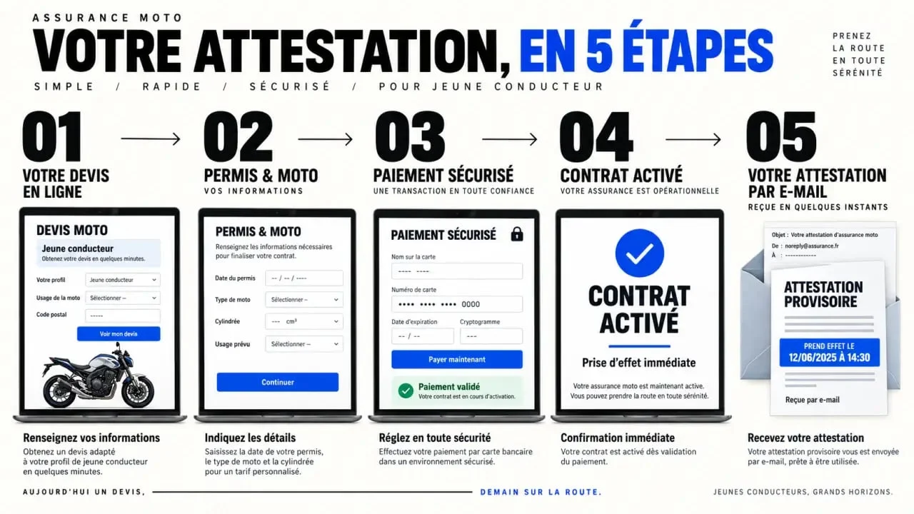 Attestation d'assurance moto jeune conducteur immédiate reçue après un devis et l'activation du contrat