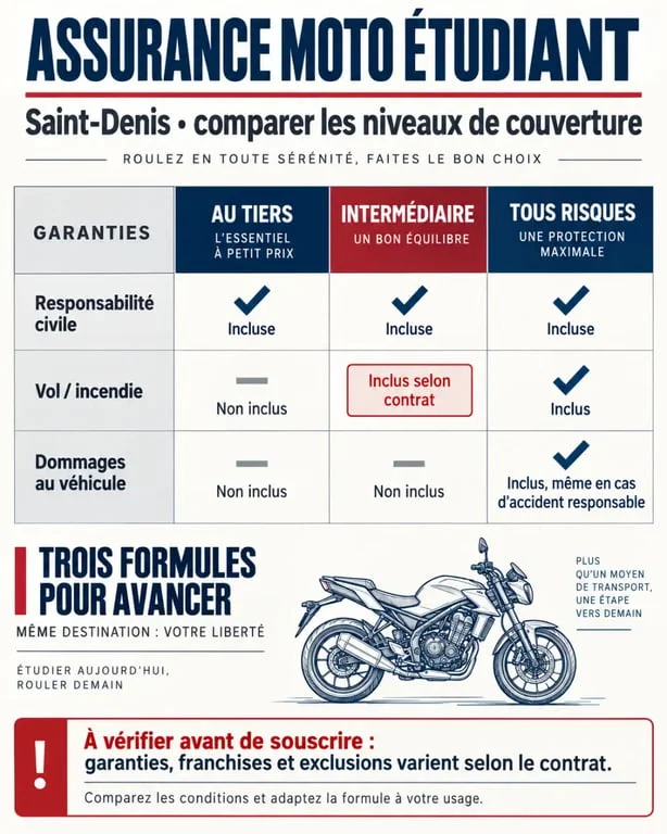 Infographie des formules d’assurance moto étudiant université Saint-Denis