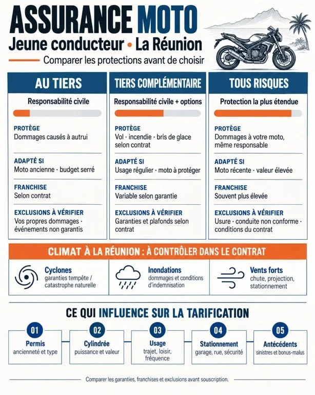 Infographie comparative sur le comparateur assurance moto jeune conducteur à La Réunion