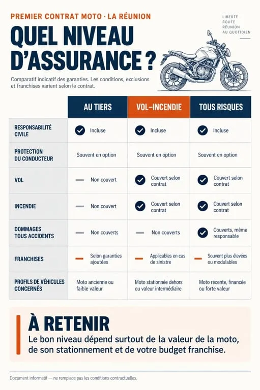 Assurance moto premier contrat Réunion : comparaison des niveaux de couverture