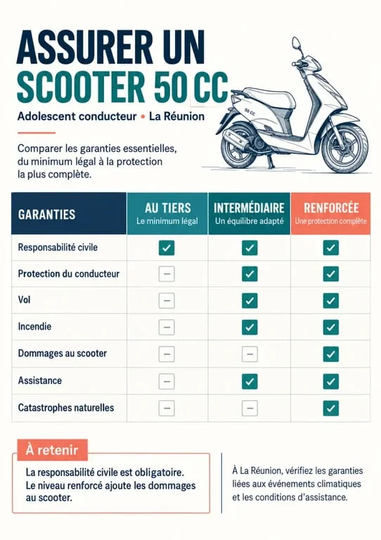 Infographie comparative sur l’assurance moto 50cc adolescent à La Réunion