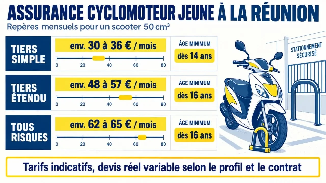Prix assurance cyclomoteur jeune Réunion selon la formule et l'âge
