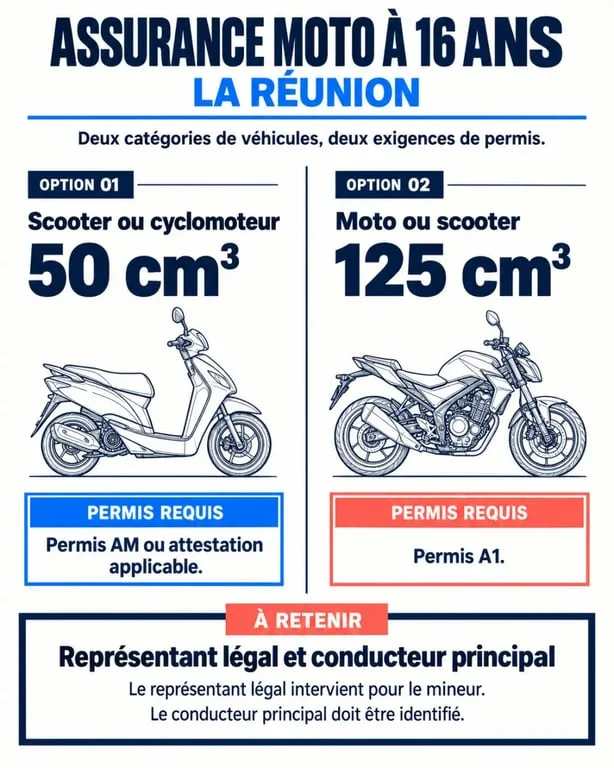 Assurance moto 16 ans réunion : conditions pour un scooter 50 cm³ ou une moto 125 cm³