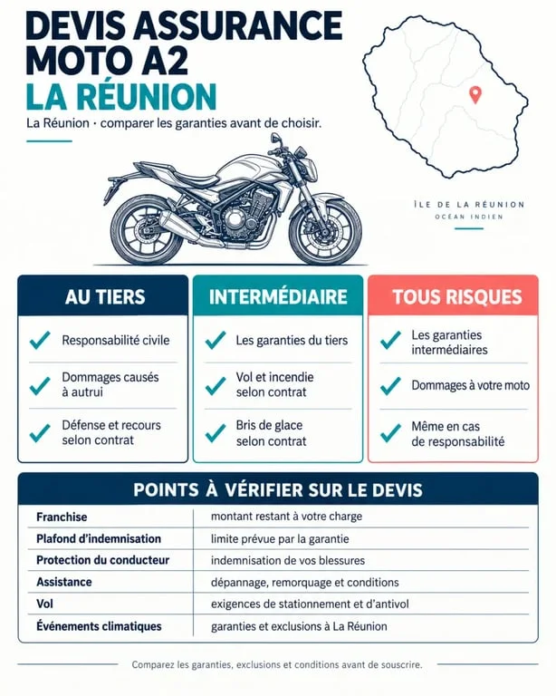 Devis assurance moto A2 Réunion : comparaison des formules et garanties à vérifier
