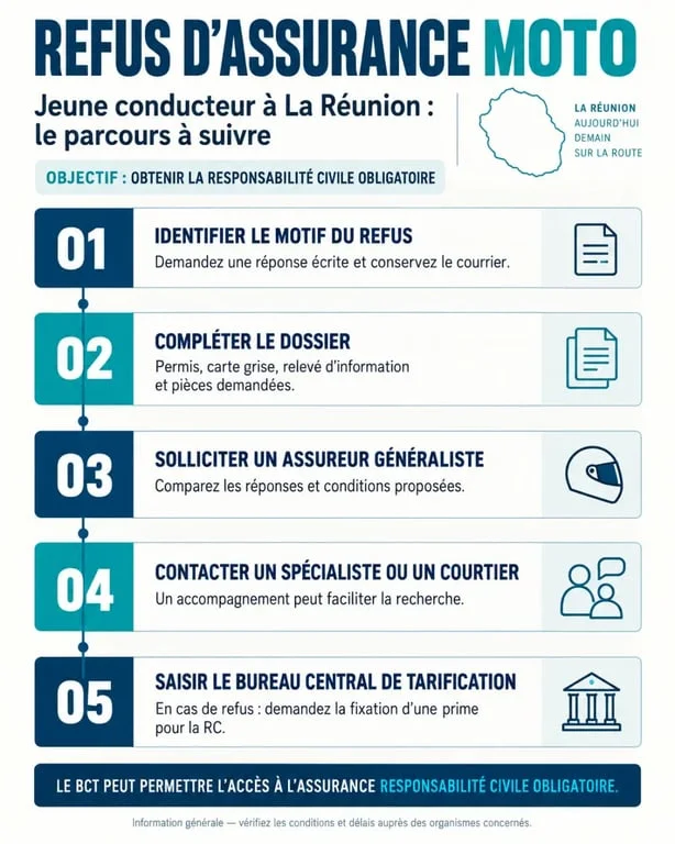 Assurance moto jeune conducteur refusé à La Réunion : parcours de recours et solutions