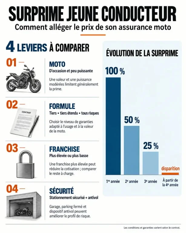 Infographie pour réduire le prix d'une assurance moto jeune conducteur