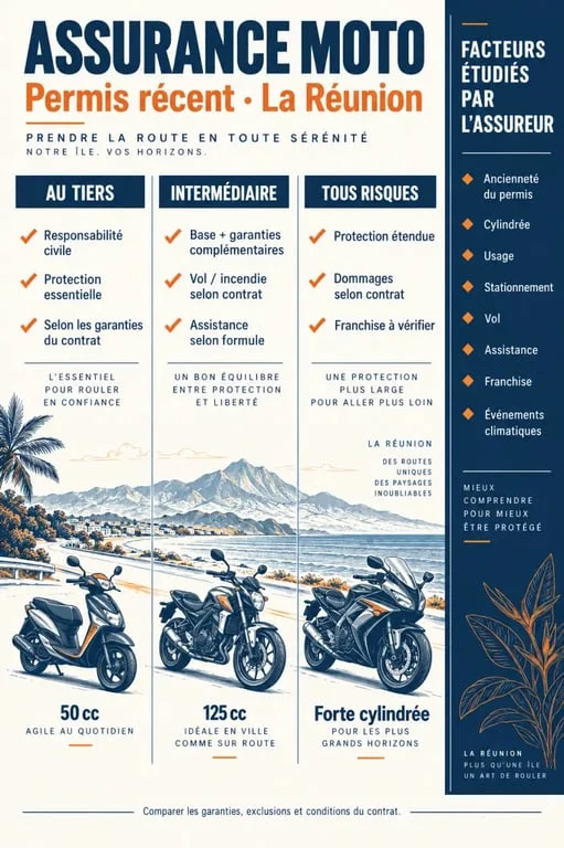 Assurance moto permis récent Réunion : garanties et critères de choix selon la formule