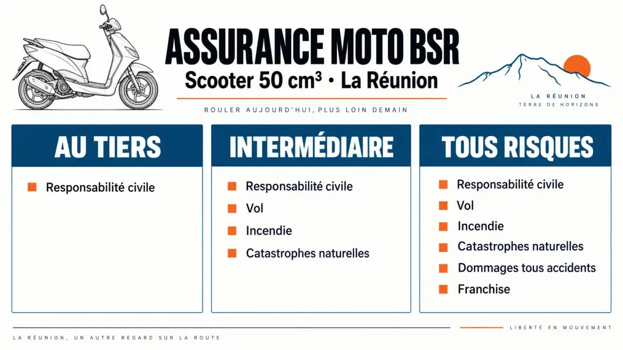 Comparaison des garanties d’une assurance moto BSR à La Réunion pour scooter 50 cm³